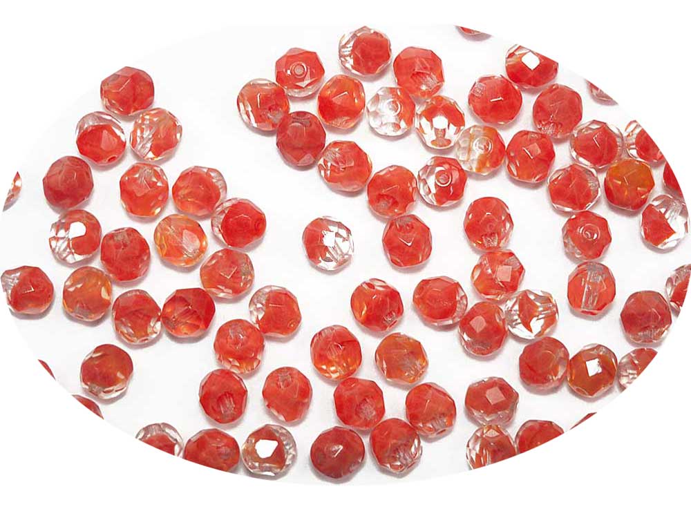 Crystal Red Givre, 2-tone combination, Czech Fire Polished Round Faceted Glass Beads, 8mm 36pcs
