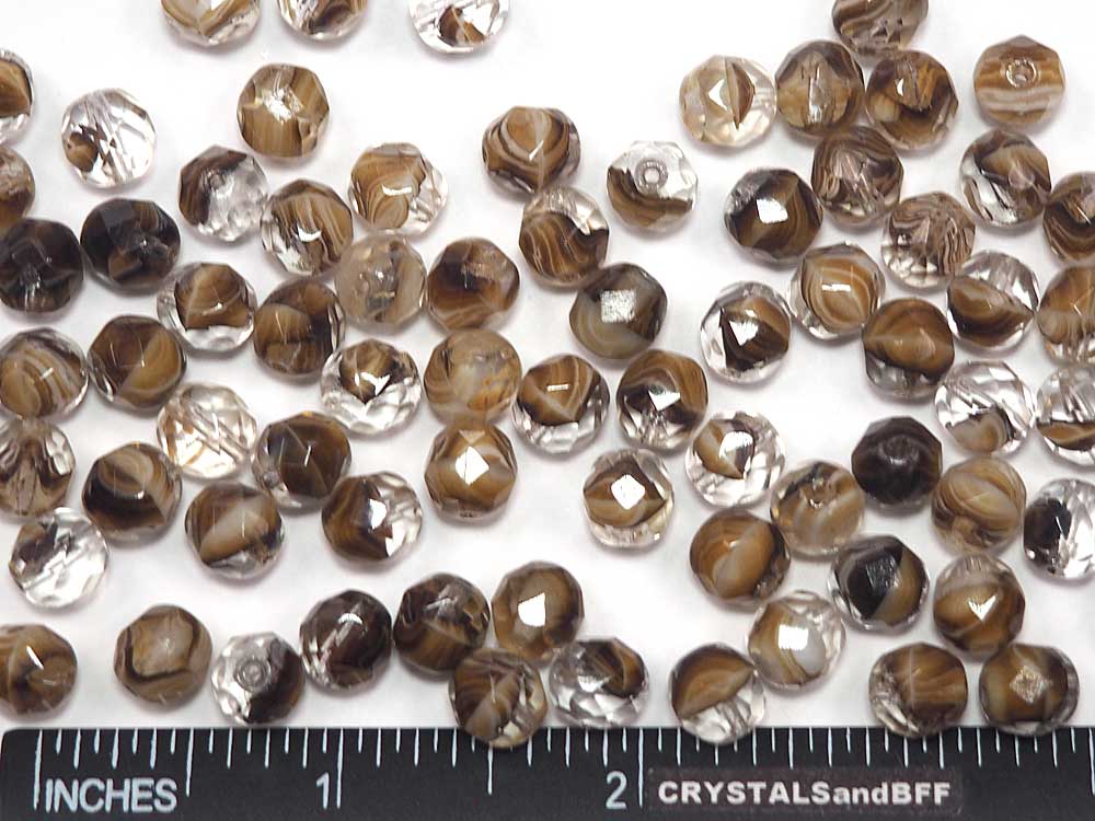 Crystal Brown and Grey Opal Givre, 3-tone combination, Czech Fire Polished Round Faceted Glass Beads, 8mm 36pcs