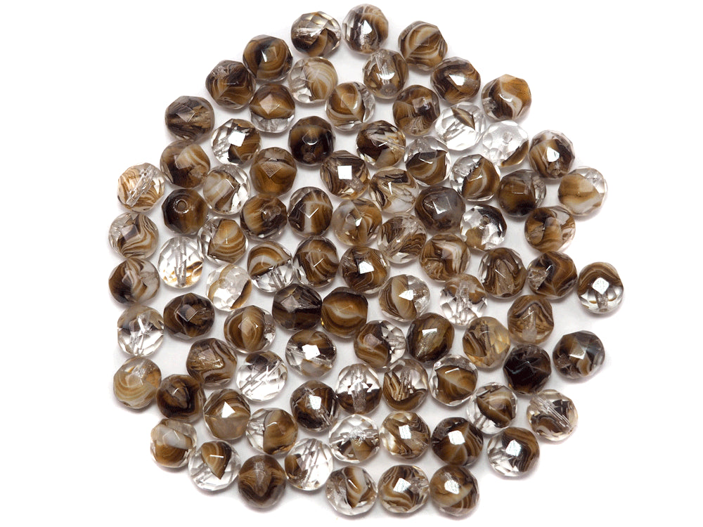 Crystal Brown and Grey Opal Givre, 3-tone combination, Czech Fire Polished Round Faceted Glass Beads, 8mm 36pcs