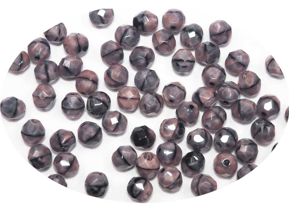 Pink Moonlight, 2-tone combination, Czech Fire Polished Round Faceted Glass Beads, 4mm, 6mm, 8mm