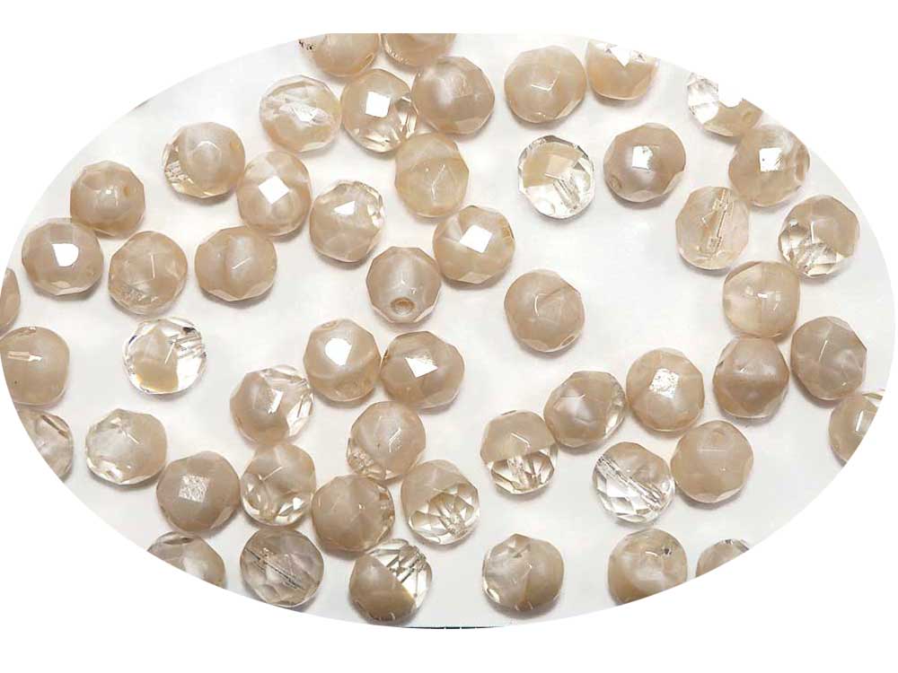 Crystal Tan Opal Givre, 2-tone combination, Czech Fire Polished Round Faceted Glass Beads, 8mm 36pcs