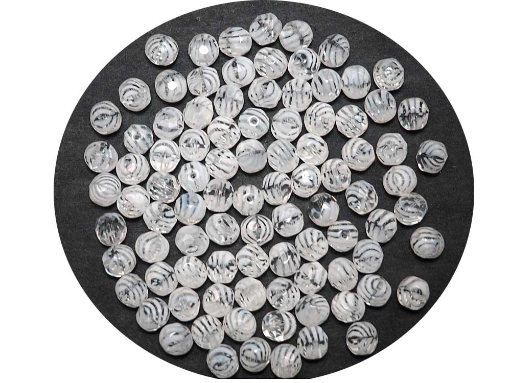 Crystal White Stripe, 2-tone combination, Czech Fire Polished Round Faceted Glass Beads, 8mm 36pcs