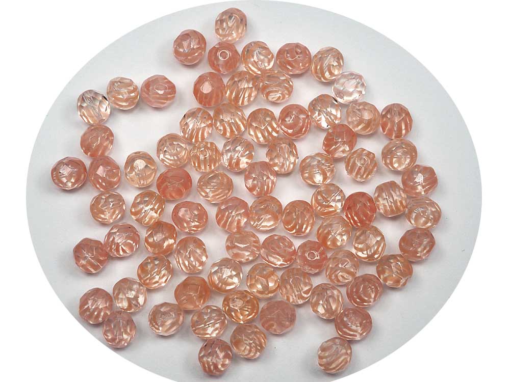 Crystal Pink Stripe, 2-tone combination, Czech Fire Polished Round Faceted Glass Beads, 8mm 36pcs