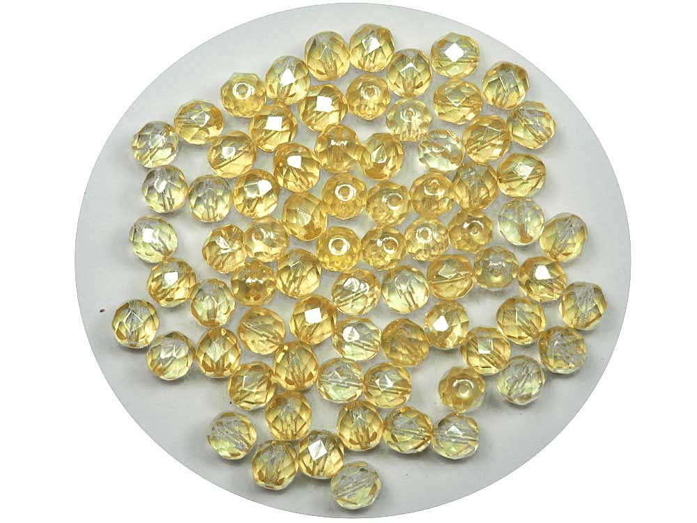 Crystal Yellow Luster coated, Czech Fire Polished Round Faceted Glass Beads, 8mm 36pcs