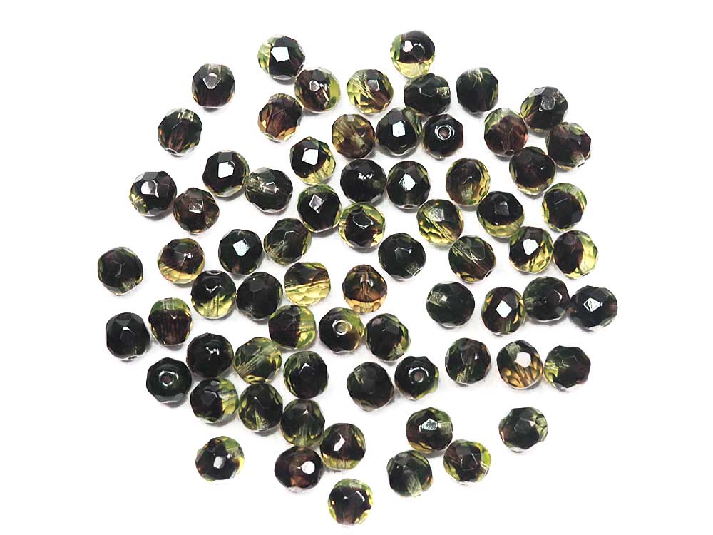 Dark Brown and Yellow Blend, 2-tone combination, Czech Fire Polished Round Faceted Glass Beads, 8mm, 10mm