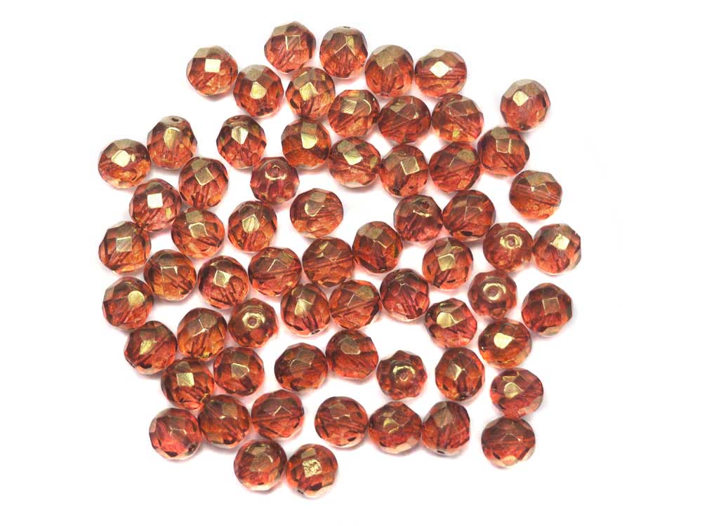 Crystal Red Bronze Luster coated, Czech Fire Polished Round Faceted Glass Beads, 8mm 28pcs