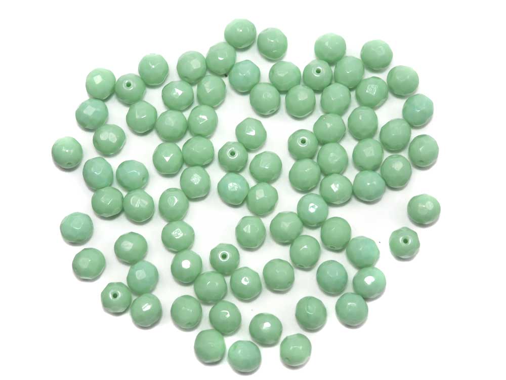 Light Green Opaque, Czech Fire Polished Round Faceted Glass Beads