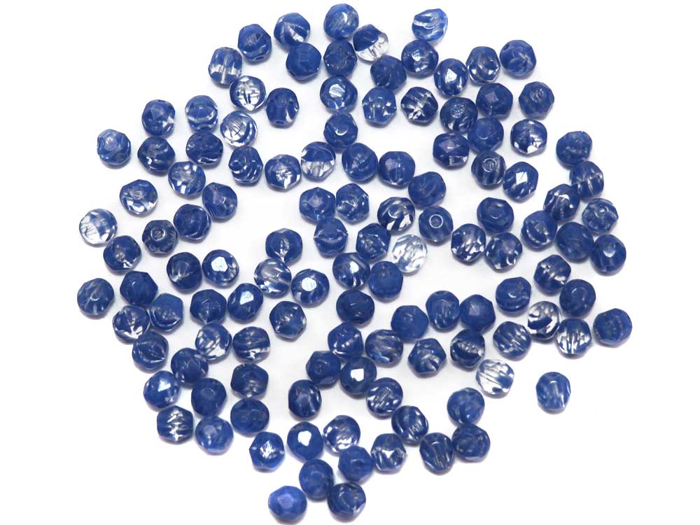Crystal Blue Stripe, 2-tone combination, Czech Fire Polished Round Faceted Glass Beads, 6mm 60pcs
