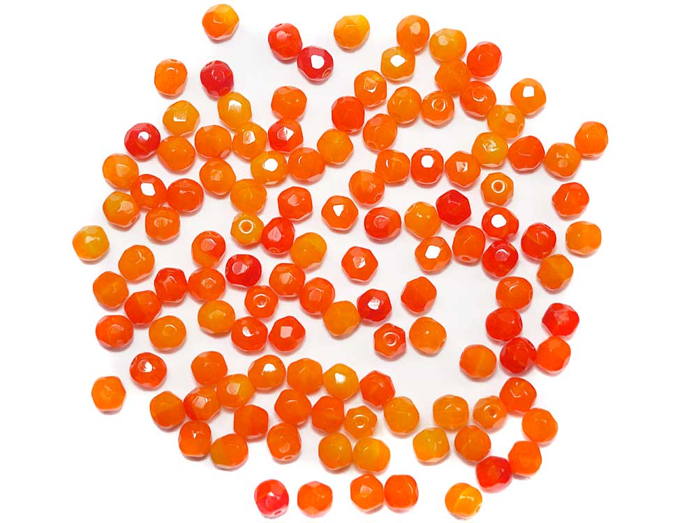 Orange Givre, 3-tone combination, Czech Fire Polished Round Faceted Glass Beads, 6mm 60pcs