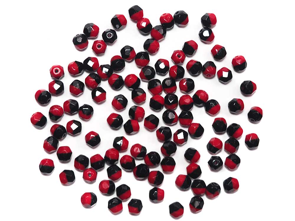 Fire and Night Opaque, Czech Fire Polished Round Faceted Glass Beads, 6mm 60pcs