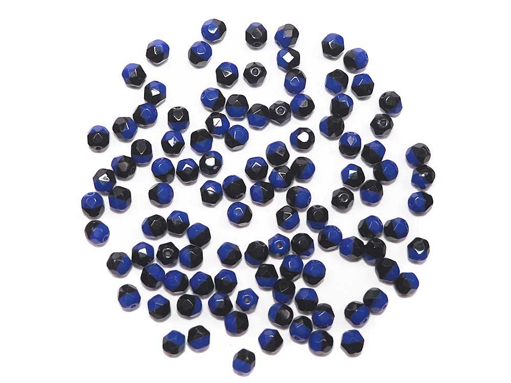 Navy Blue and Black Opaque, 2-tone Czech Fire Polished Round Faceted Glass Beads, 6mm 60pcs