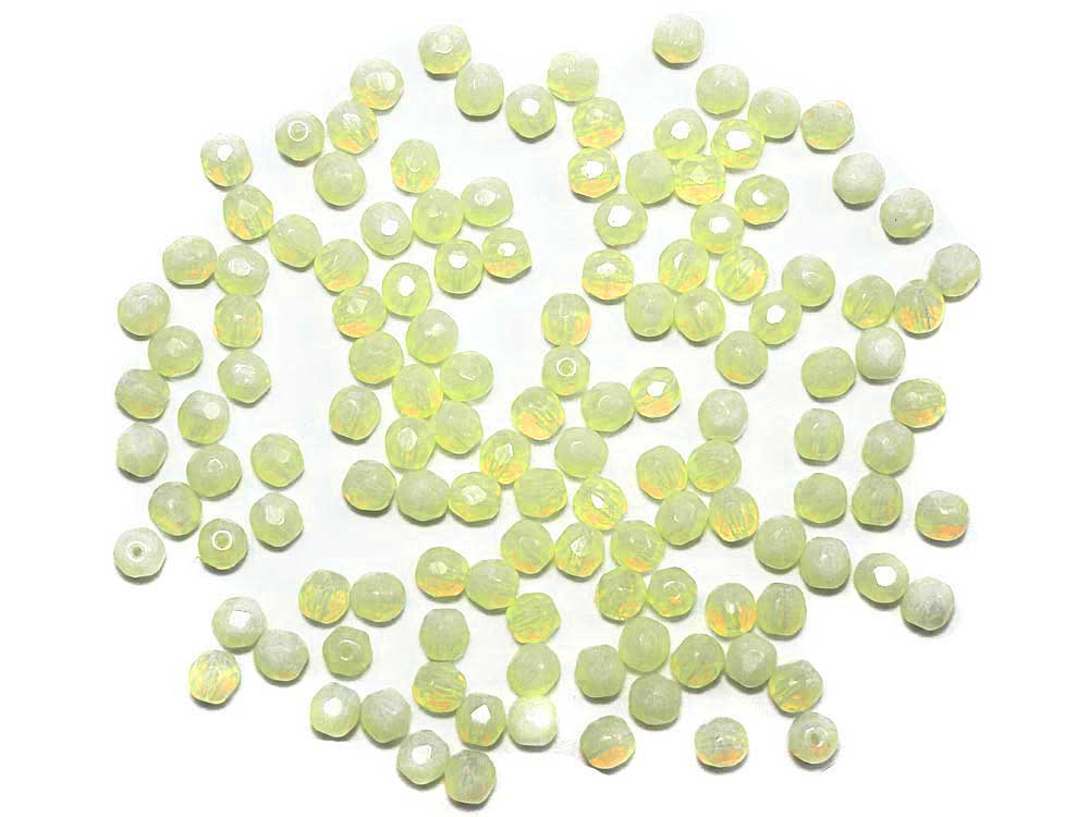 Yellow Lime Opal, Czech Fire Polished Round Faceted Glass Beads, 6mm 60pcs