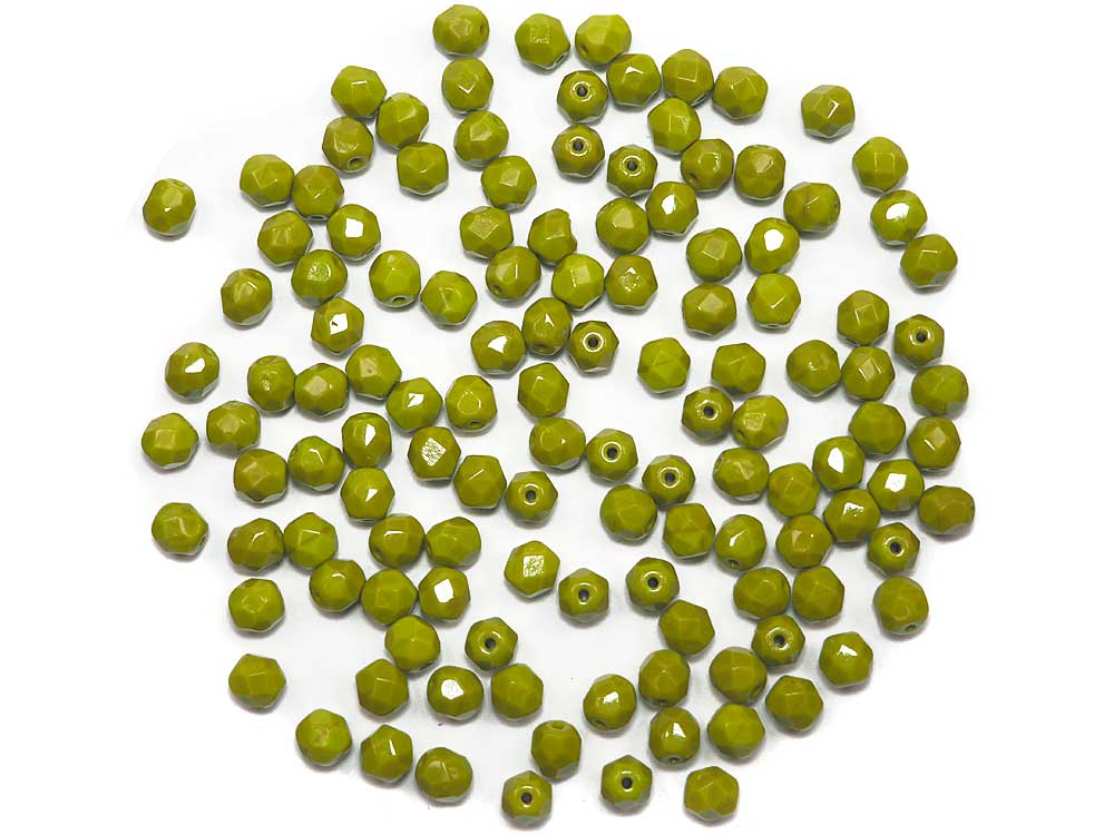 Olive Green Opaque, Czech Fire Polished Round Faceted Glass Beads, 6mm, 10mm