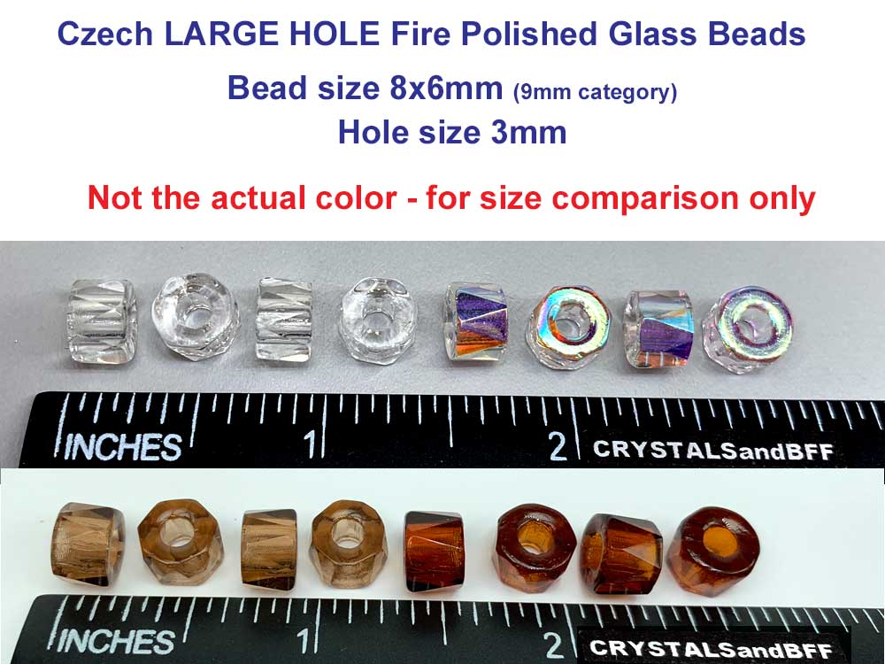 Czech Glass LARGE HOLE Tire Spacer Fire Polished Beads 9mm Crystal AB coated 40 pieces P445-P580
