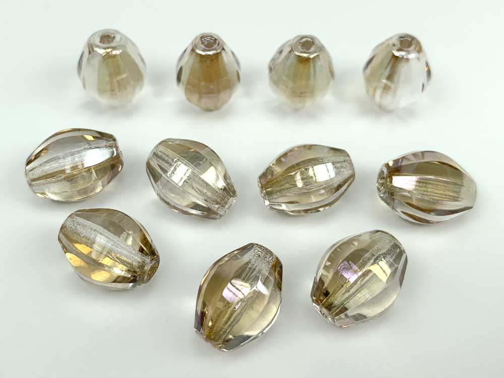 Czech Glass Pealed Oval Beads 12x9mm Crystal Clarit coated, 40 pieces, P451