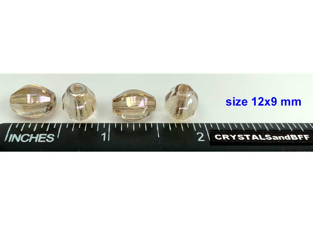 Czech Glass Pealed Oval Beads 12x9mm Crystal Clarit coated, 40 pieces, P451