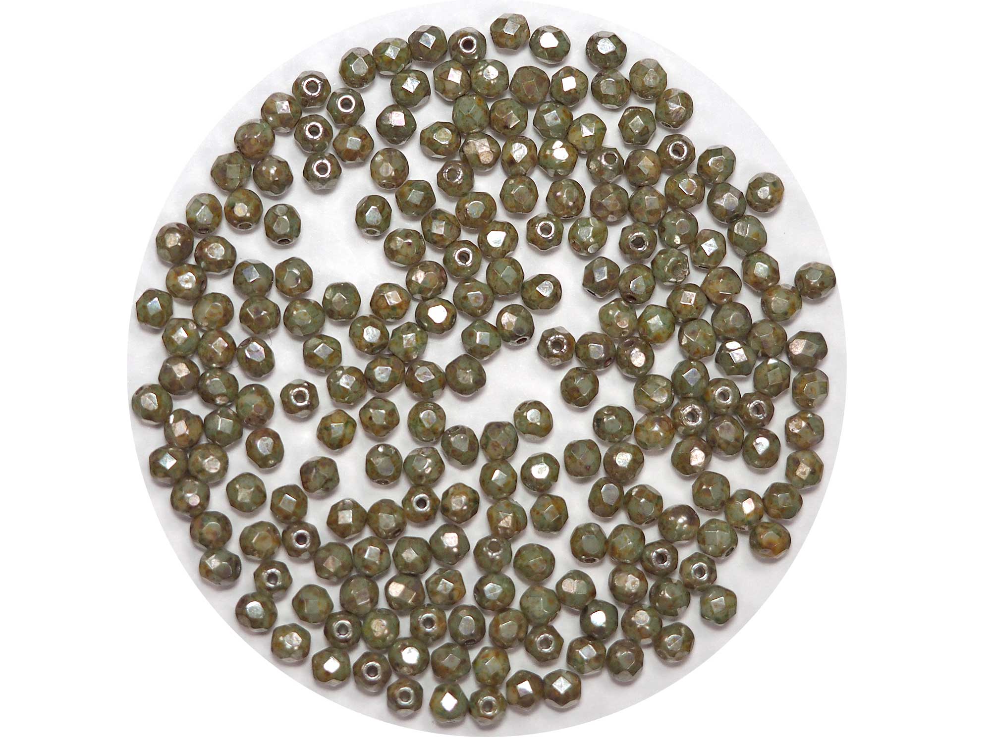 Green Brown Picasso, Czech Fire Polished Round Faceted Glass Beads, 4mm 100pcs, P456