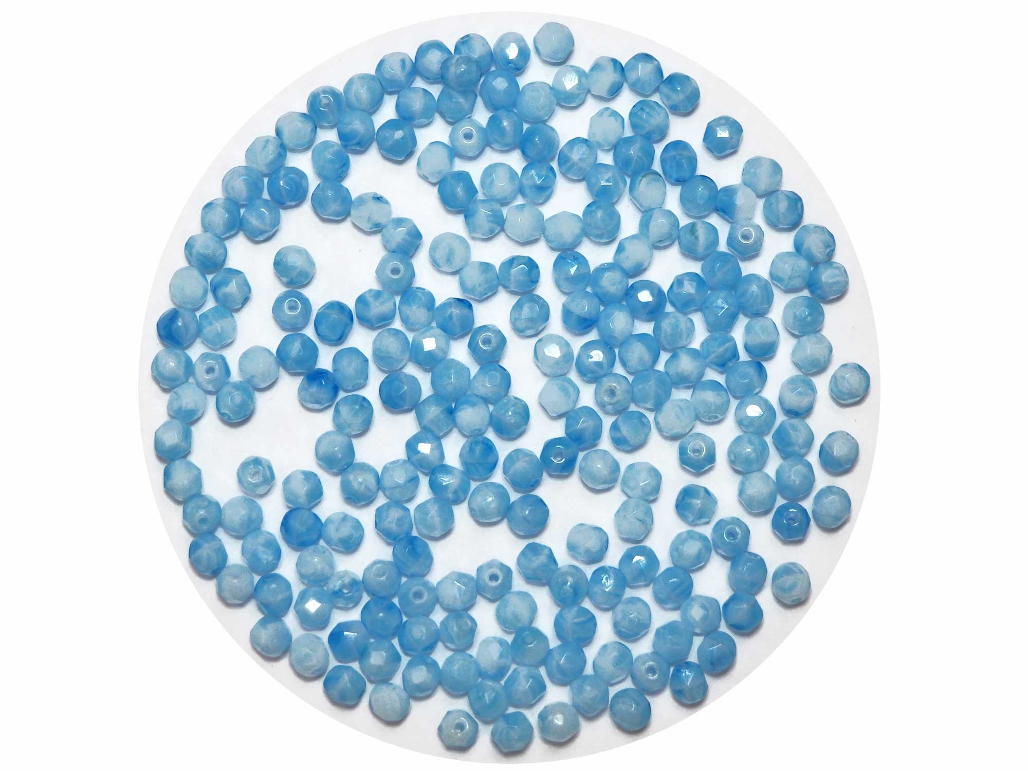 Light Blue Givre 2-tone, Czech Fire Polished Round Faceted Glass Beads, 4mm 100pcs, P460