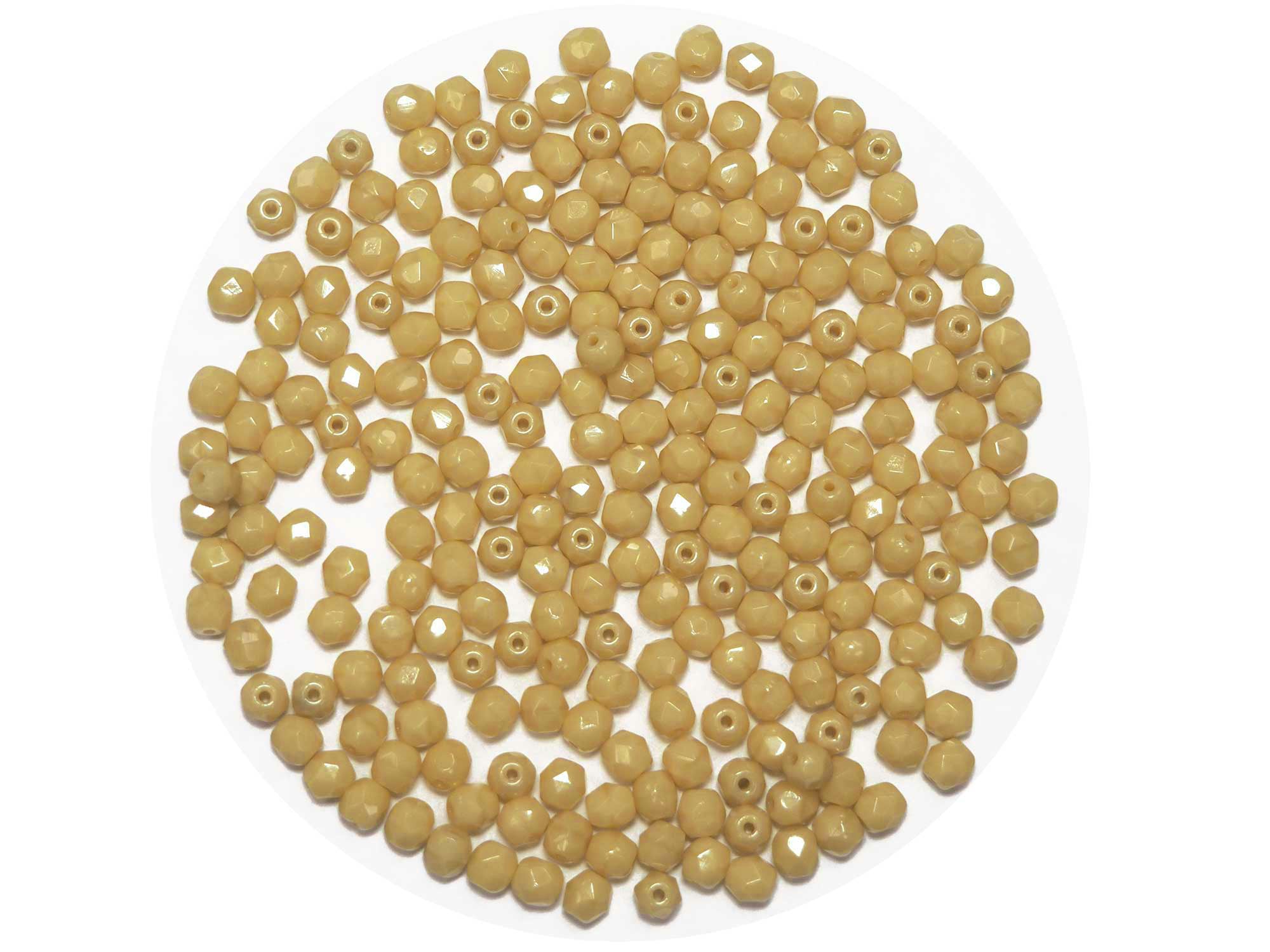 Tan Opaque, Czech Fire Polished Round Faceted Glass Beads, 4mm 100pcs, P461