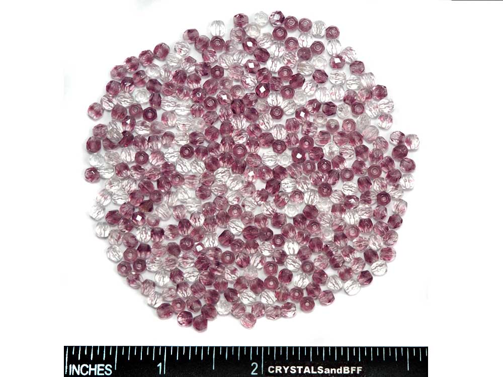 Clear and Purple 2-tone combination, Czech Fire Polished Round Faceted Glass Beads, 4mm 100pcs, P462