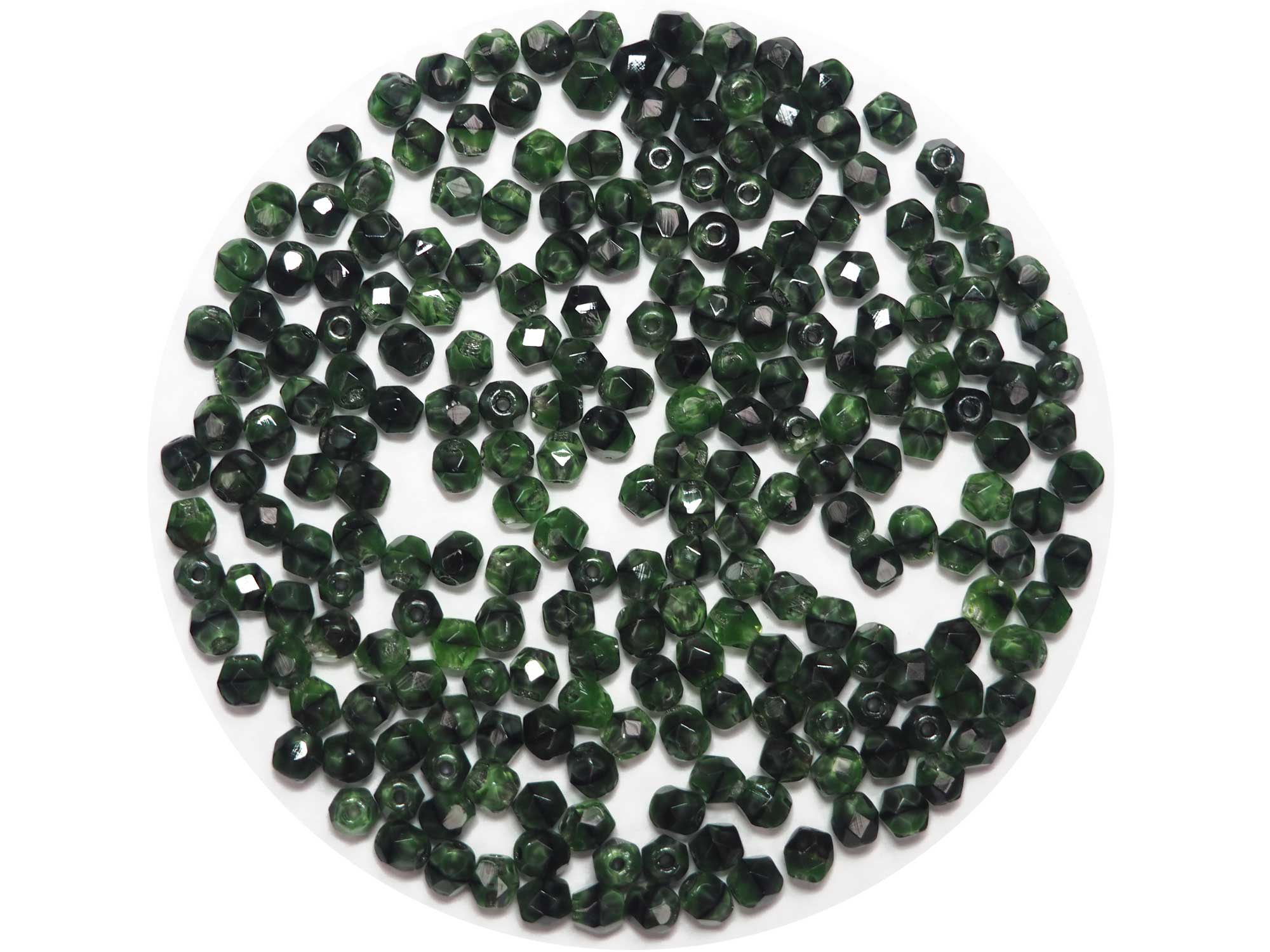 Dark Green Marmor, Czech Fire Polished Round Faceted Glass Beads, 4mm (P466), 5mm (P467)