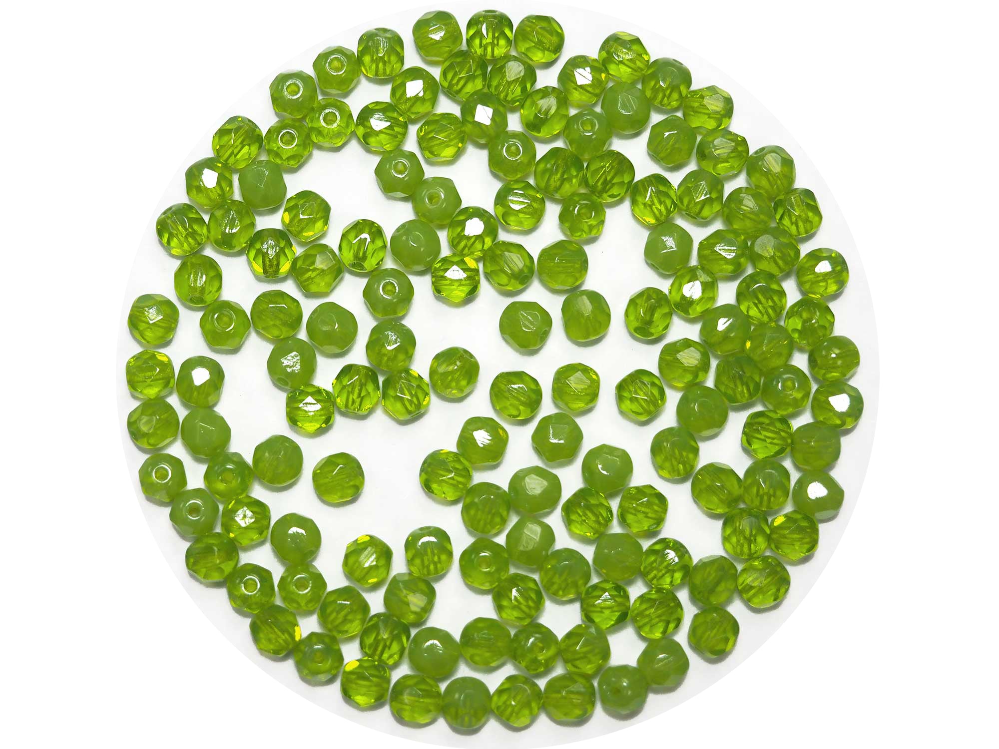 Green Givre, 3-tone combination, Czech Fire Polished Round Faceted Glass Beads, 5mm (P470), 10mm (P471)