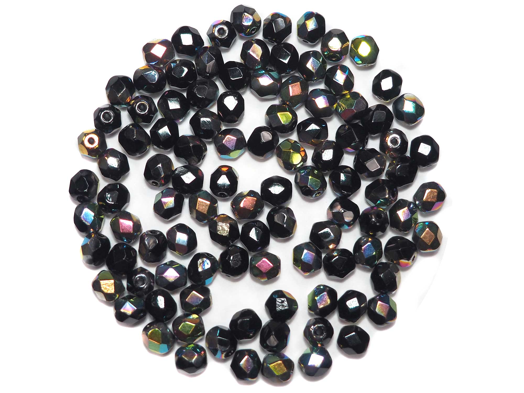 Jet Vitrail Medium coated, Czech Fire Polished Round Faceted Glass Beads, 6mm 60pcs, P473