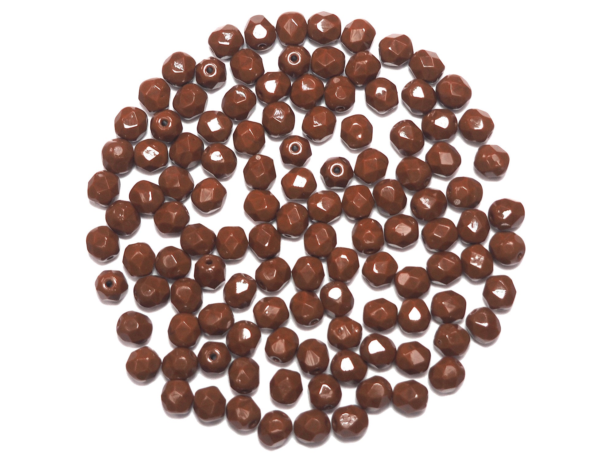 Brown Opaque, Czech Fire Polished Round Faceted Glass Beads, 6mm 60pcs, P486