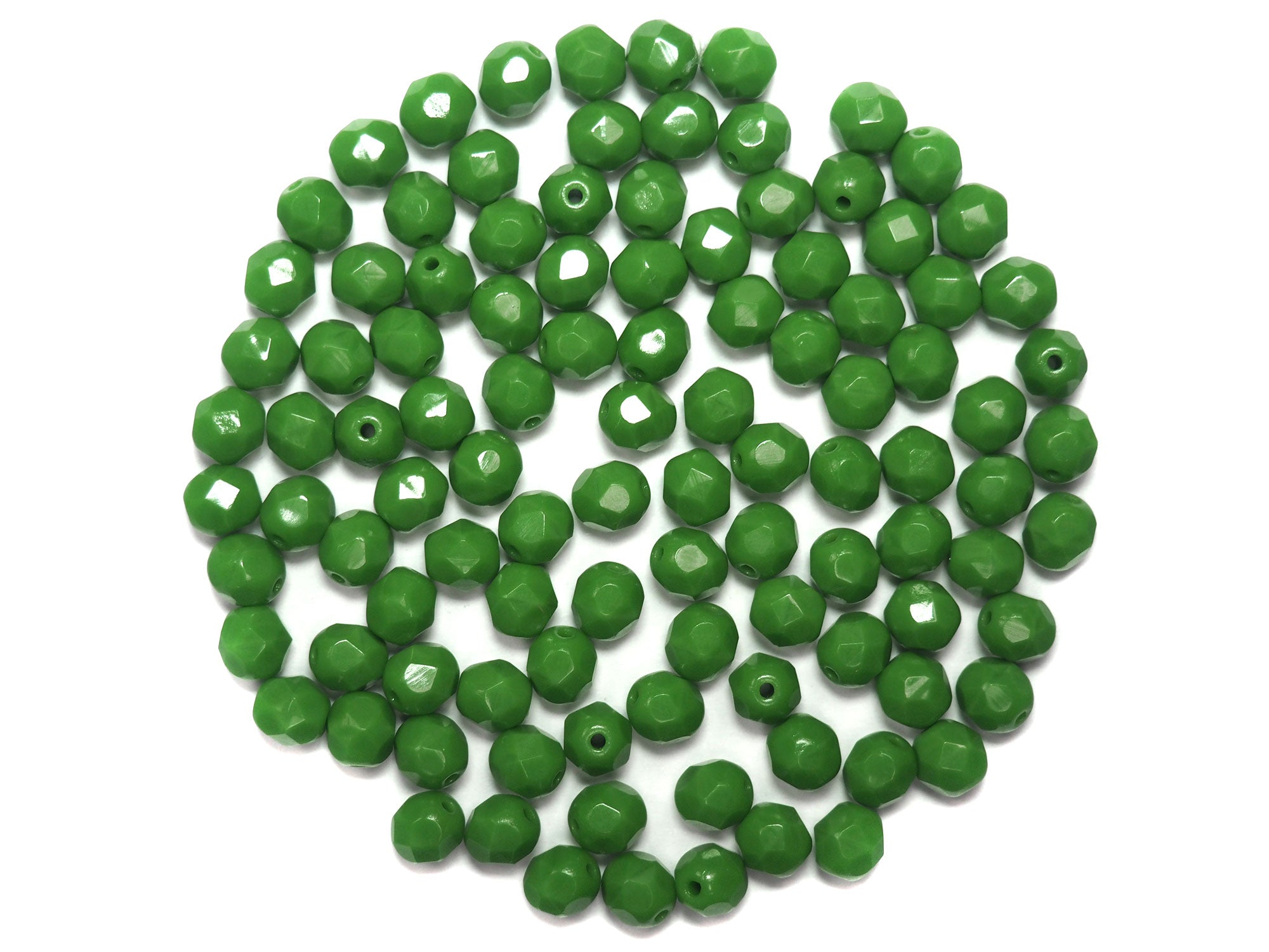 Apple Green Opaque, Czech Fire Polished Round Faceted Glass Beads, 6mm 60pcs, P488