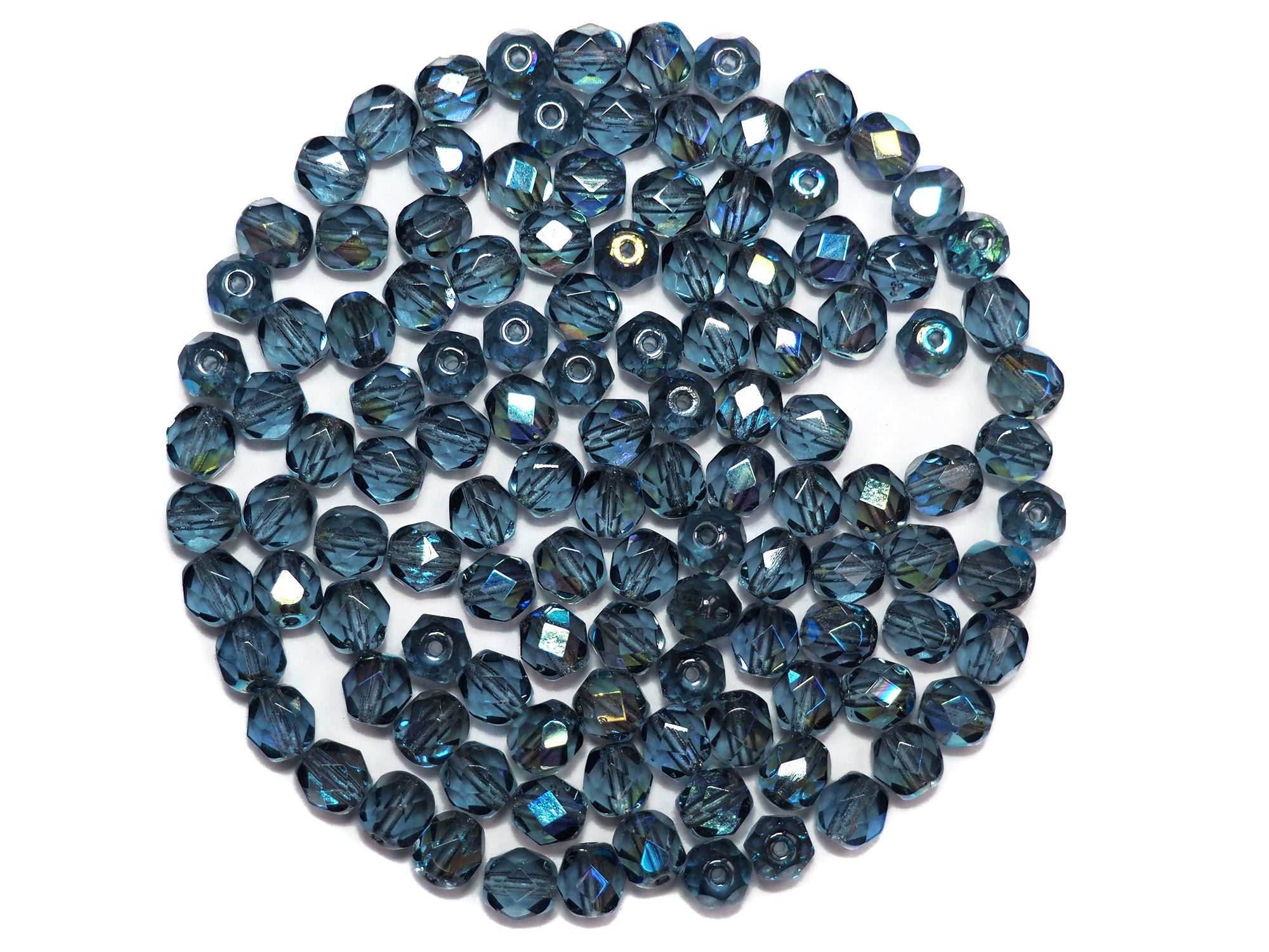 Montana AB Czech Fire Polished Round Faceted Glass Beads 6mm 60pcs, P493