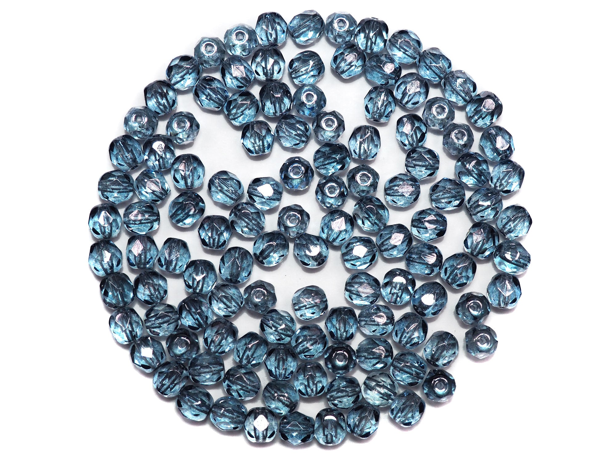 Crystal Silvery Blue Luster Fully coated, Czech Fire Polished Round Faceted Glass Beads, 6mm 60pcs, P497