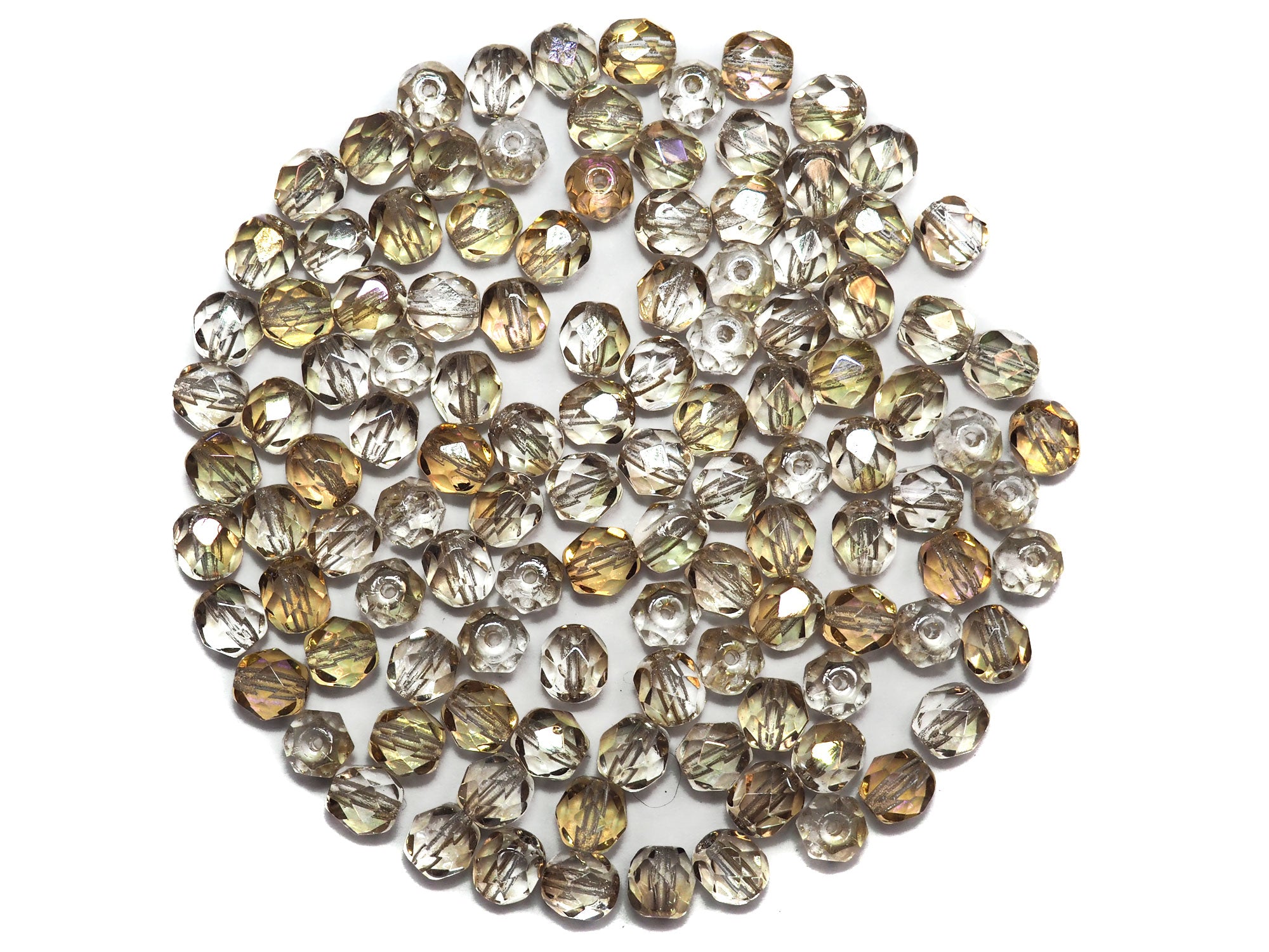 Crystal Golden Luster coated, Czech Fire Polished Round Faceted Glass Beads, 6mm 60pcs, P499