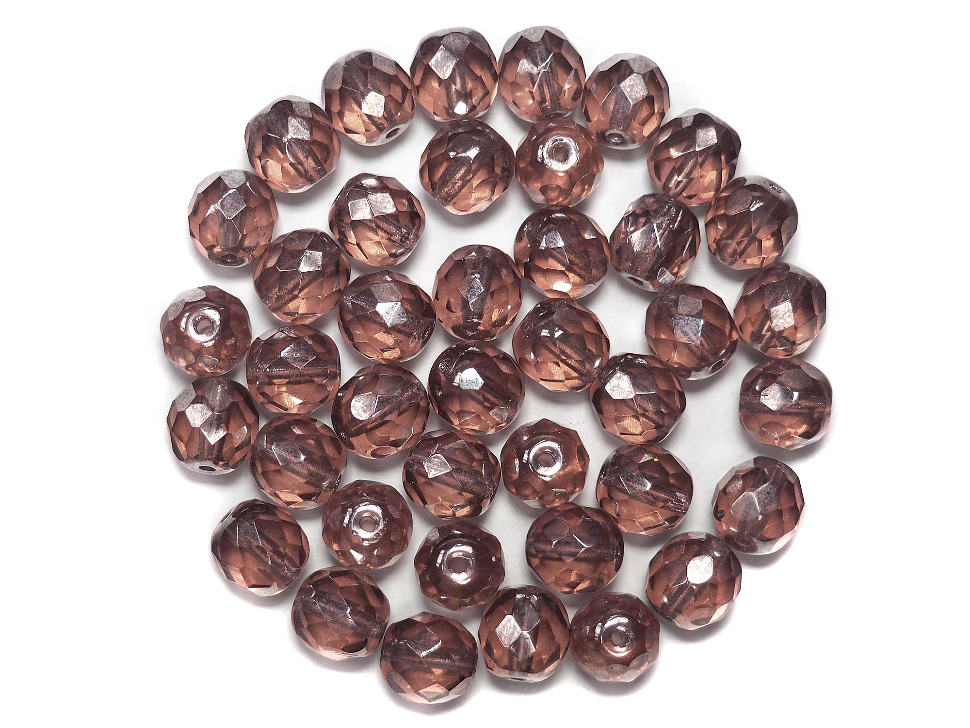 French Rose Silver Luster Fully Coated, Czech Fire Polished Round Faceted Glass Beads, 10mm 24pcs, P504