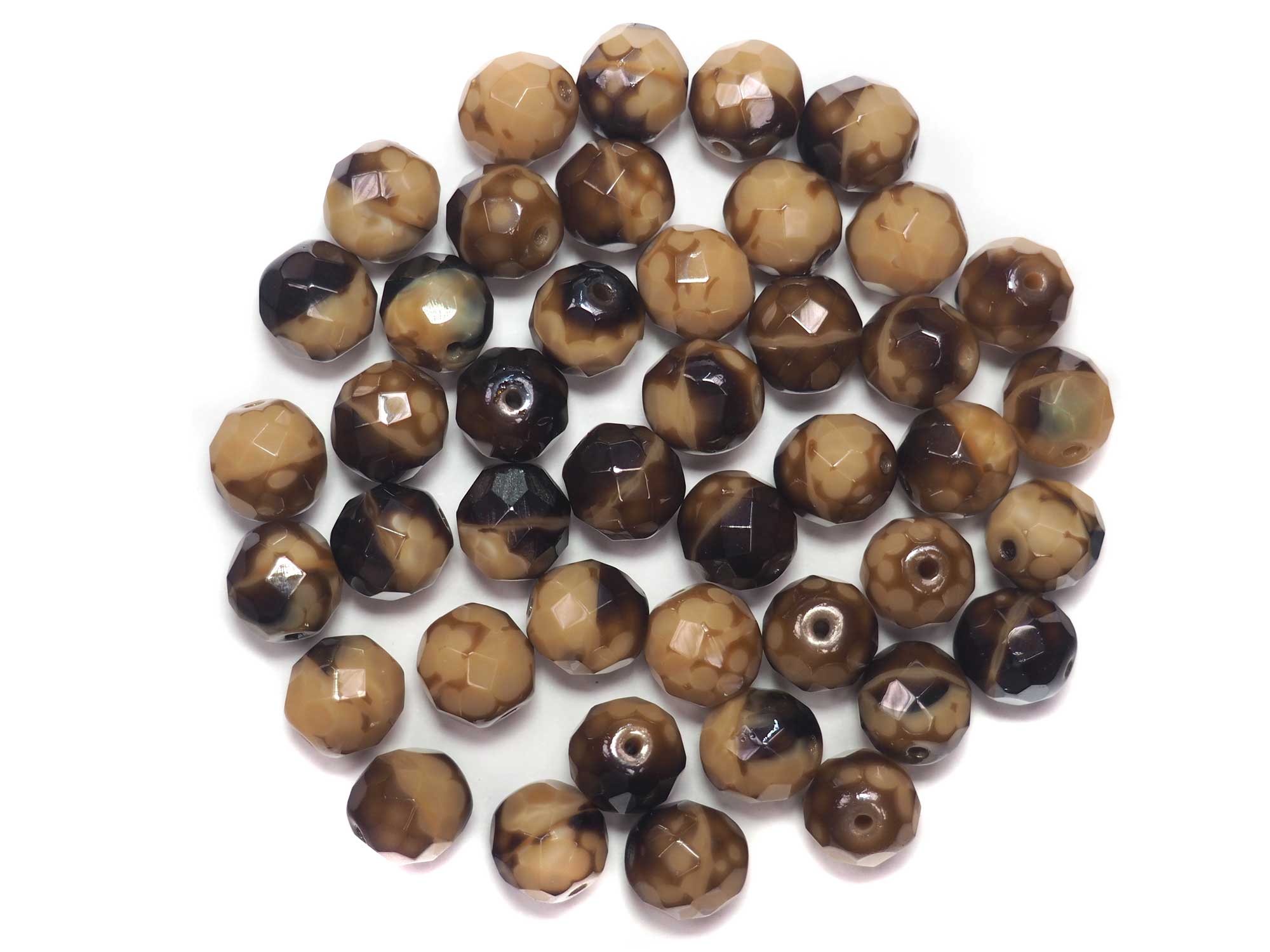 Brown Cuba Givre 2-tone combination, Czech Fire Polished Round Faceted Glass Beads, 10mm 24pcs, P506
