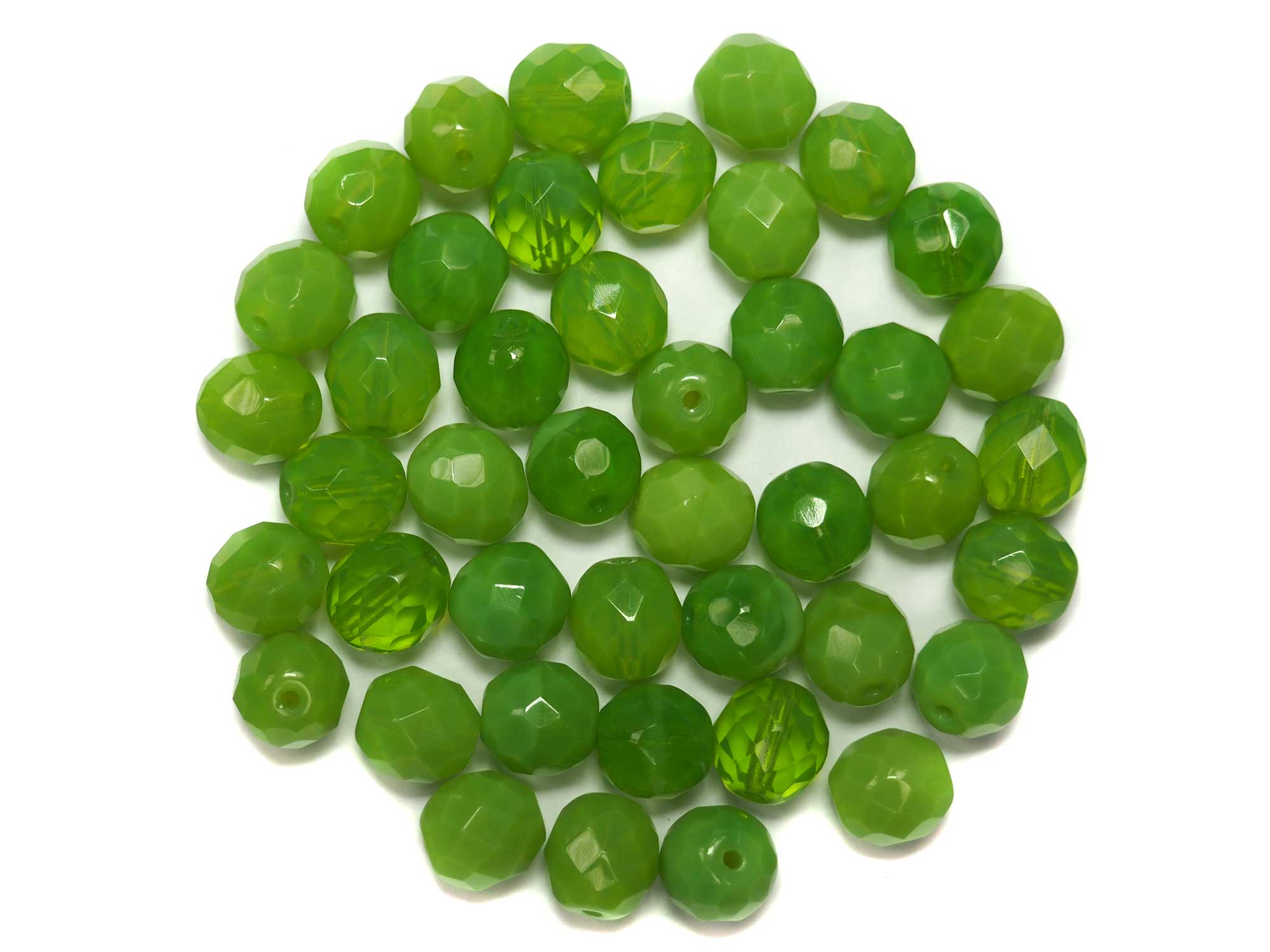Light Green Opal Mix, Czech Fire Polished Round Faceted Glass Beads, 10mm 24pcs, P508