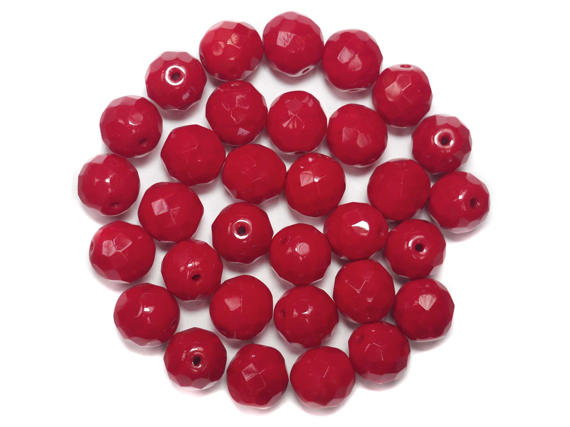 Red Opaque, Czech Fire Polished Round Faceted Glass Beads, 12mm 6pcs, P514