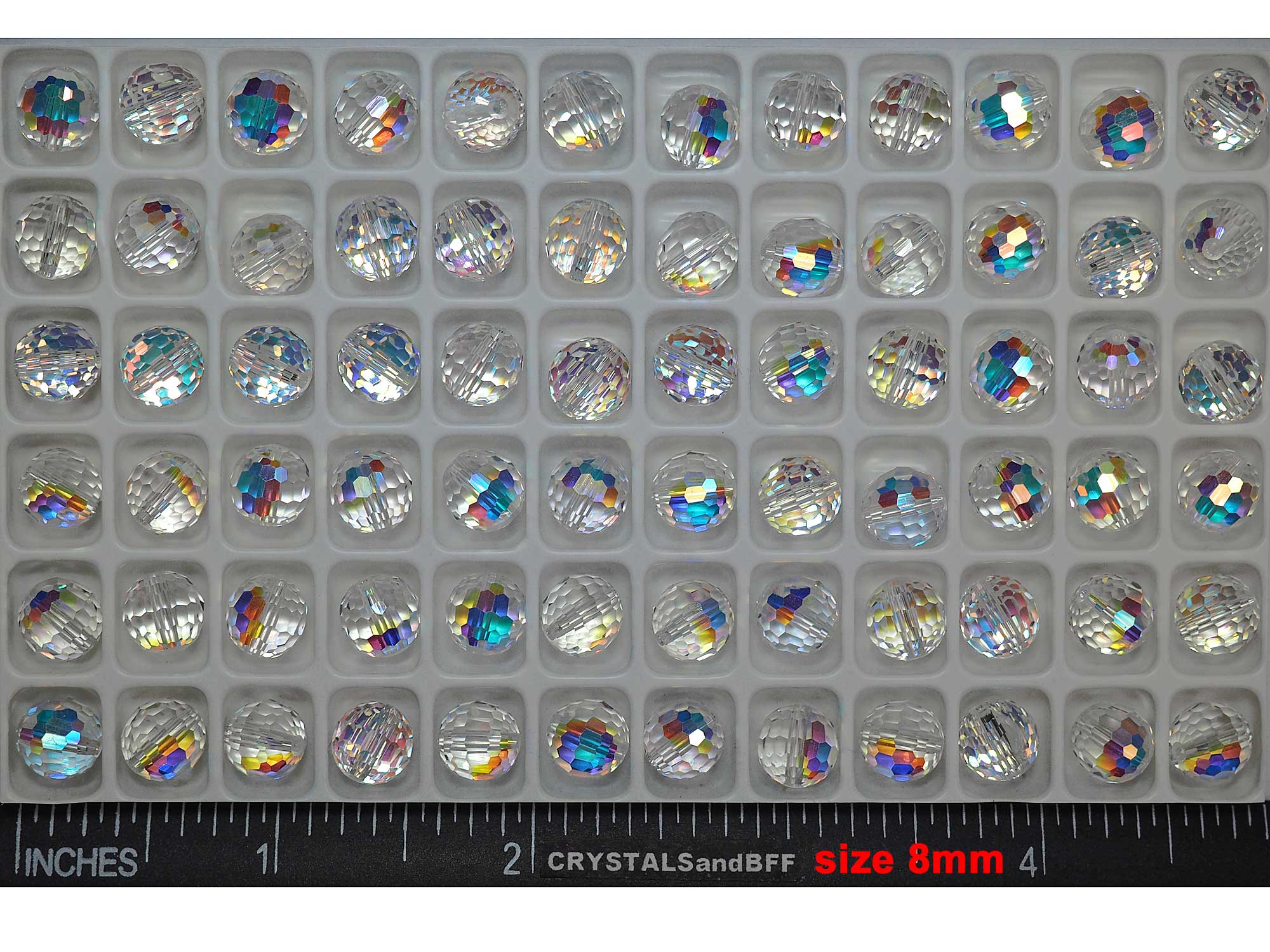 Crystal AB, Preciosa Czech Machine Cut Round RICH CUT Disco Ball Crystal Beads, 6mm, 8mm, 10mm