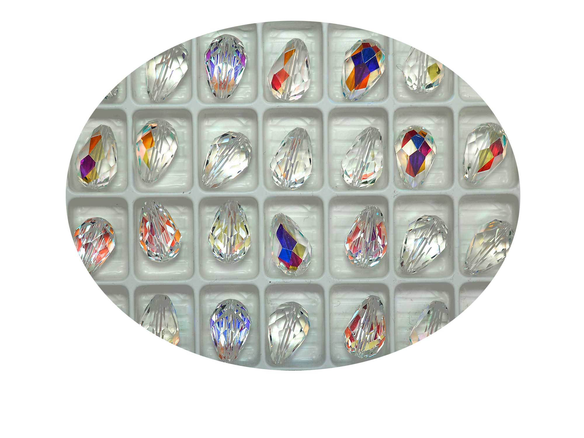 Crystal AB, Preciosa Czech Machine Cut Pear Crystal Beads, tear drop shape in size 13.5x9mm, 12 pieces, P527