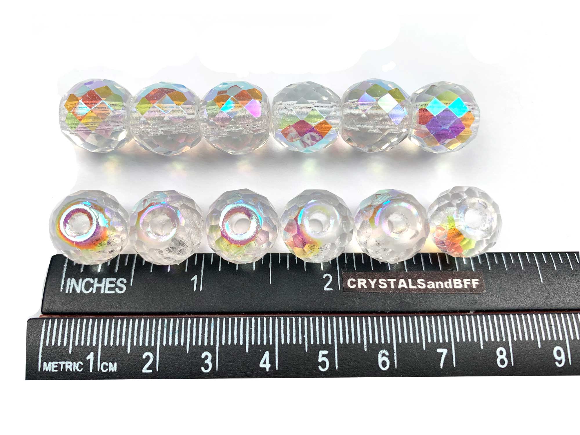 Czech Glass LARGE HOLE Faceted Fire Polished Beads 14mm (14x13mm) Crystal AB, P578