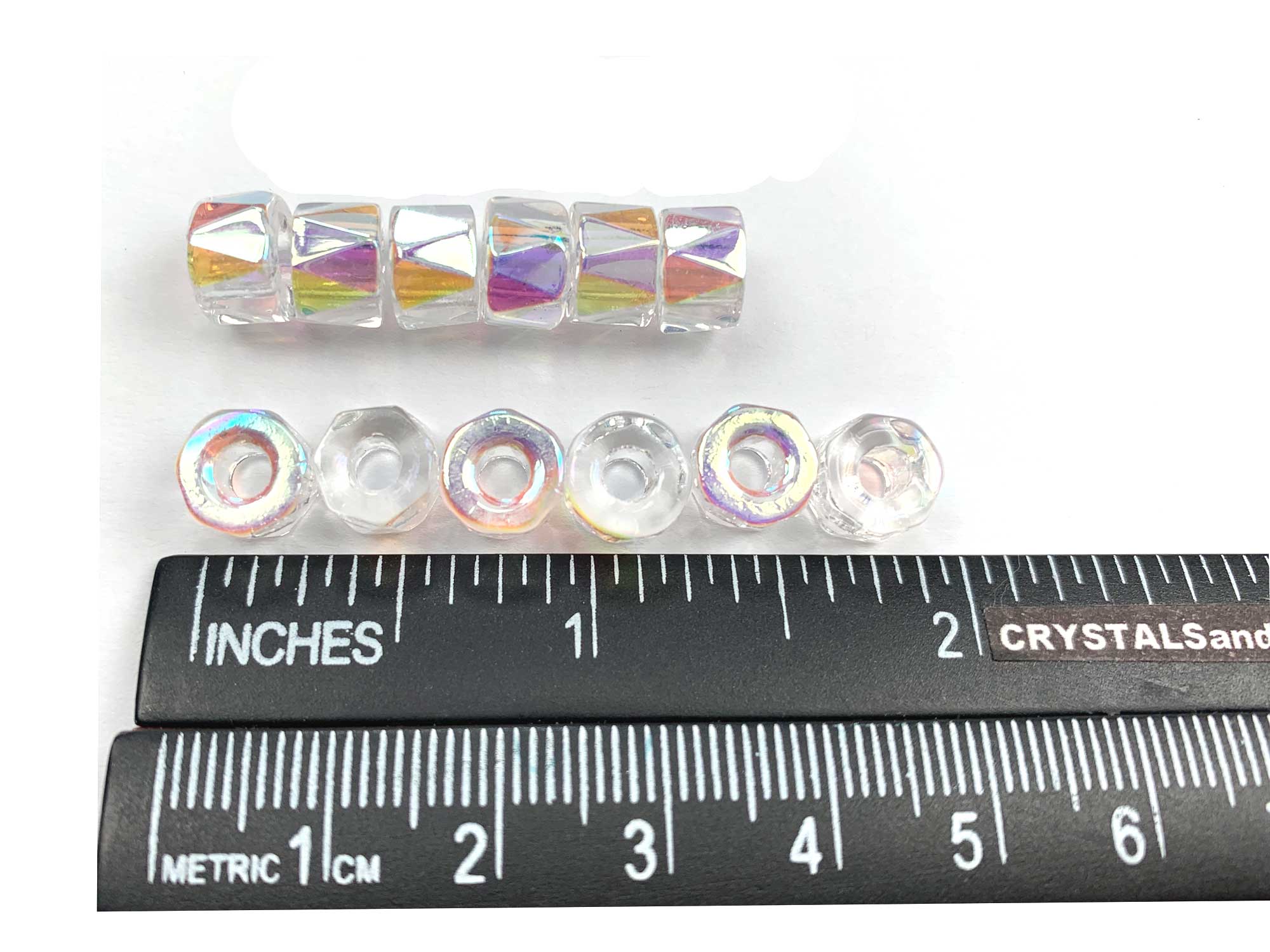 Czech Glass LARGE HOLE Tire Spacer Fire Polished Beads 9mm Crystal AB coated 40 pieces P445-P580