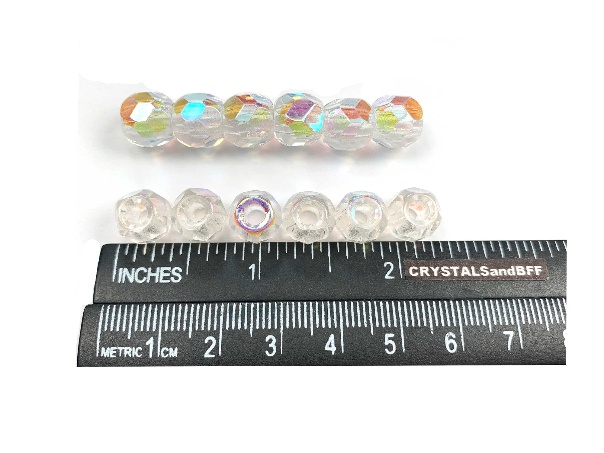 Czech Glass LARGE HOLE Round Helix Faceted Fire Polished Beads 10mm (10x9mm) Crystal AB, 40 pieces, P581