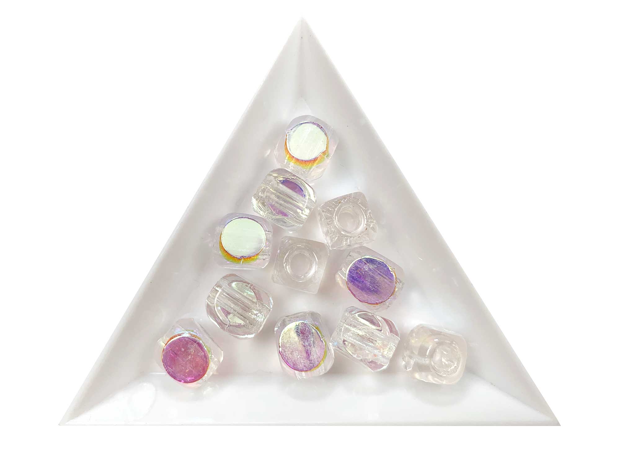 Czech Glass LARGE HOLE 4-Cut Cube Fire Polished Beads 10mm (10x10mm) Crystal AB, 40 pieces, P582