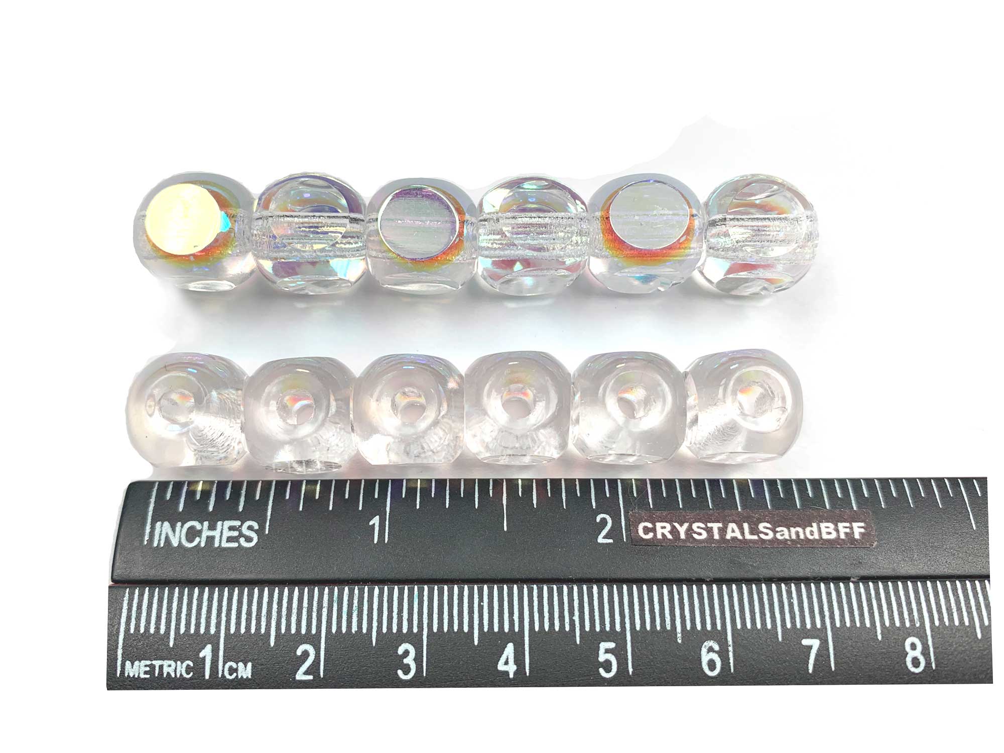 Czech Glass LARGE HOLE 4-Cut Cube Fire Polished Beads 14mm (14x12mm) Crystal AB, P583