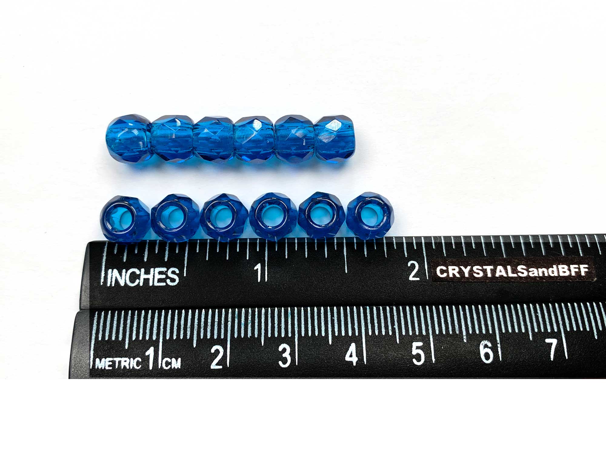 Czech Glass LARGE HOLE Faceted Fire Polished Beads 8mm (8x6.5mm) Dark Aqua, 12 pieces, P587