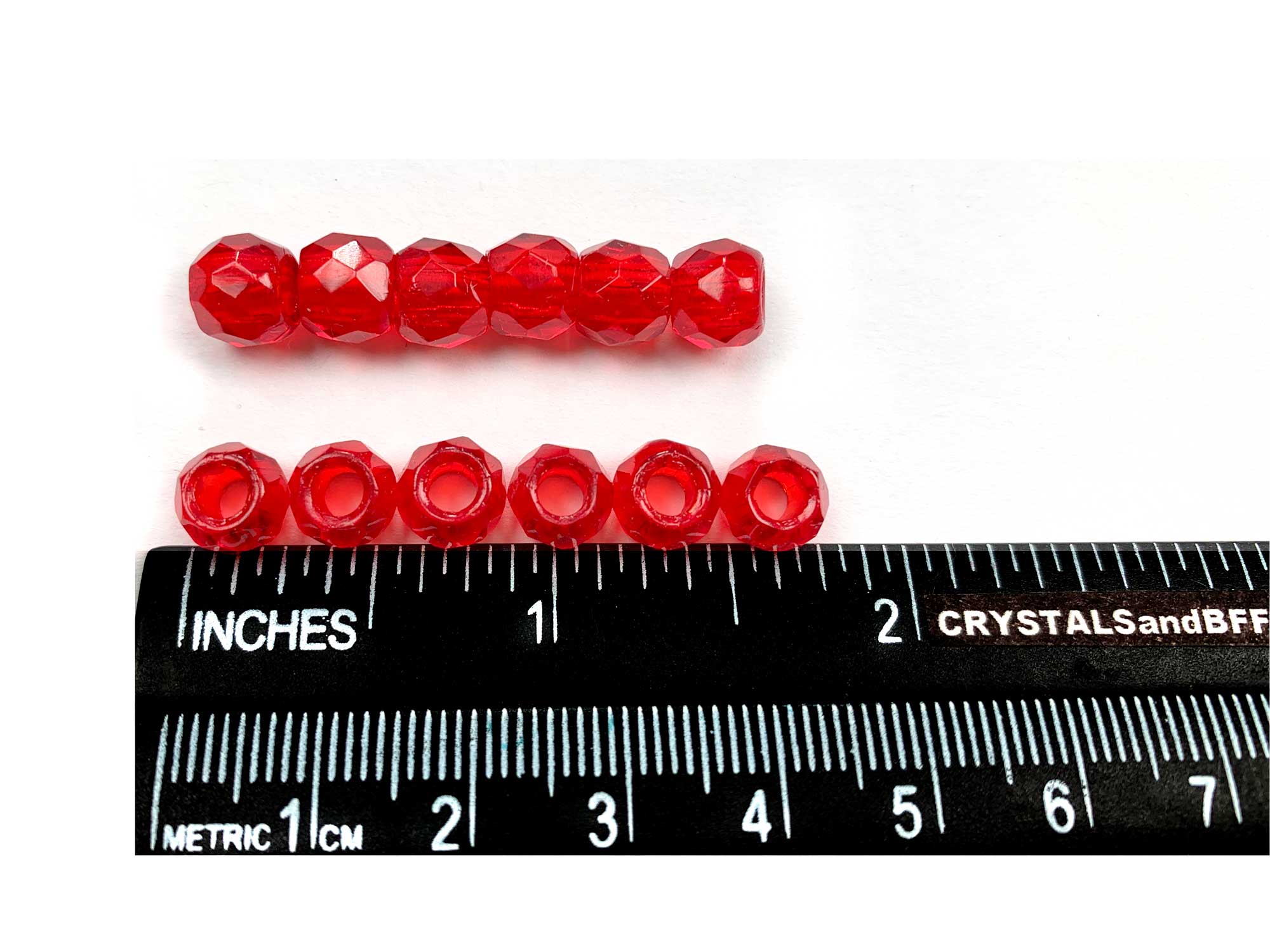 Czech Glass LARGE HOLE Faceted Fire Polished Beads 8mm (8x6.5mm) Siam  Light, 12 pieces, P588