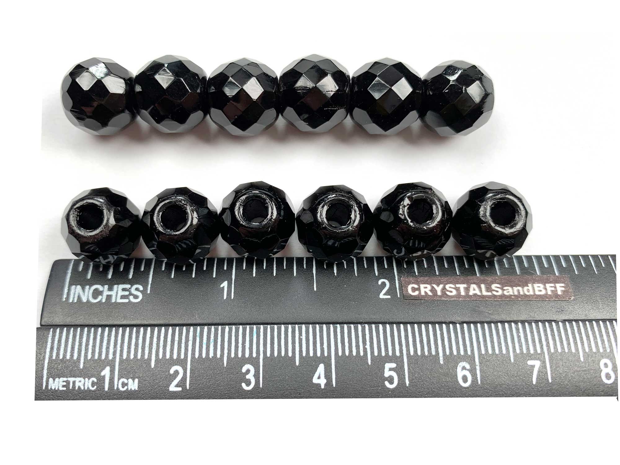 Czech Glass LARGE HOLE Faceted Fire Polished Beads 12mm (12x11mm) Jet black, 12 pieces, P591