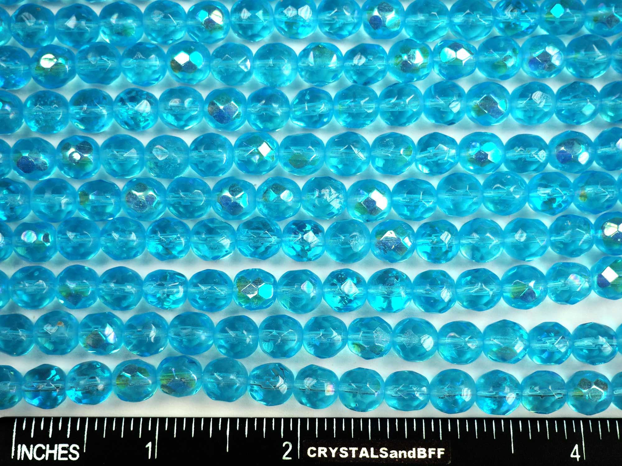 Aqua AB Blue Partially Matted Druk Beads, Czech Glass Pressed beads, 8mm, 51pcs on 16” strand, P675