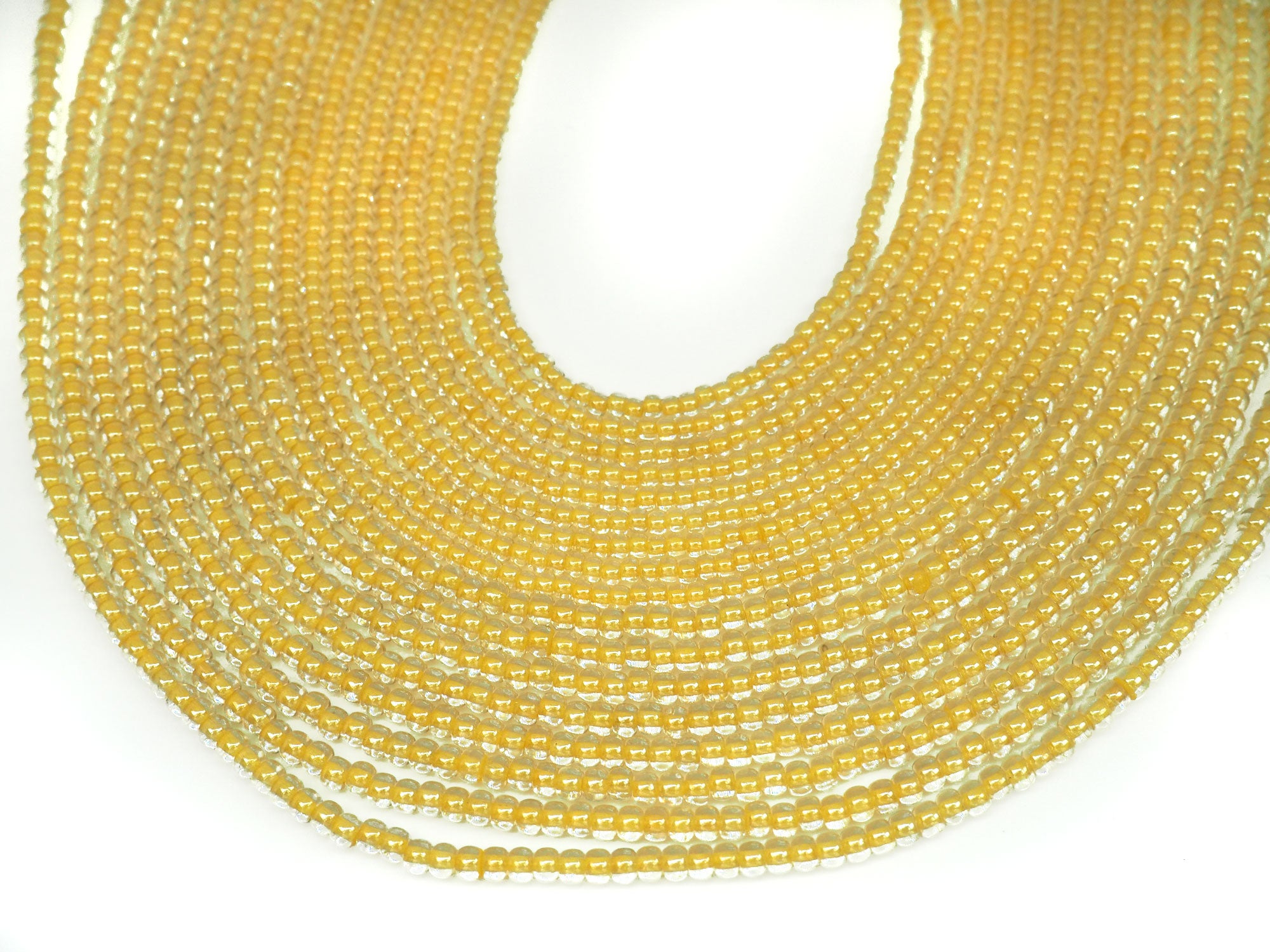 'Czech Round Smooth Pressed POPPY Glass Beads in Crystal Satin Yellow Lined color, 2x3mm (size 8/0), 3x4mm (size 6/0) Druk Bead