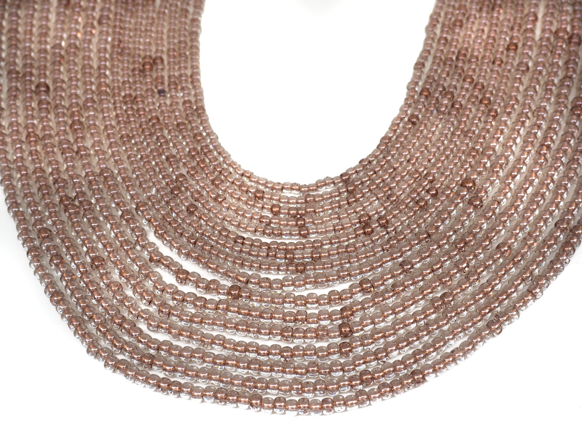'Czech Round Smooth Pressed POPPY Glass Beads in Crystal Satin Bronze Lined color, 2x3mm (size 8/0), 3x4mm (size 6/0) Druk Bead