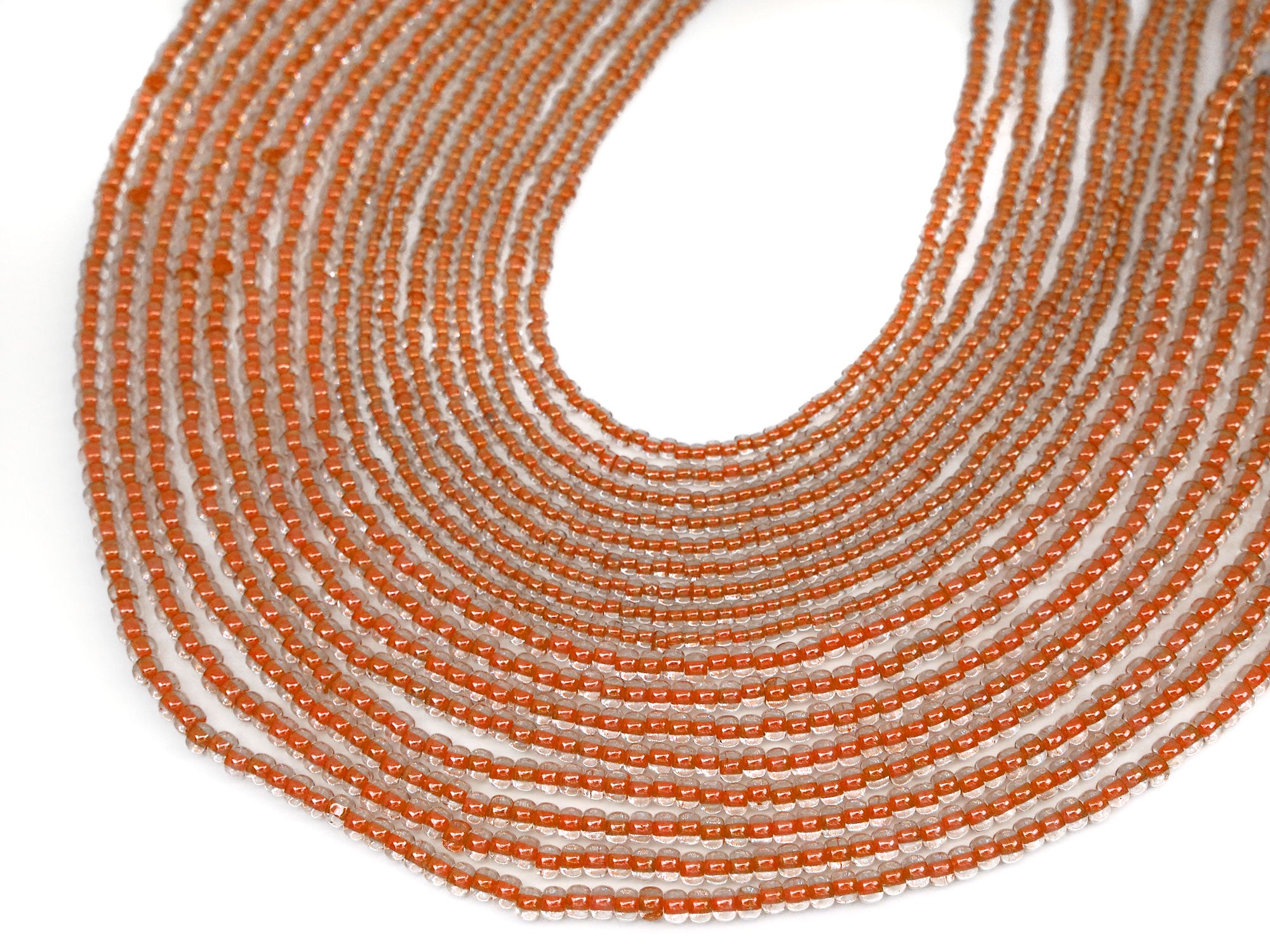'Czech Round Smooth Pressed POPPY Glass Beads in Crystal Satin Orange Lined color, 2x3mm (size 8/0), 3x4mm (size 6/0) Druk Bead